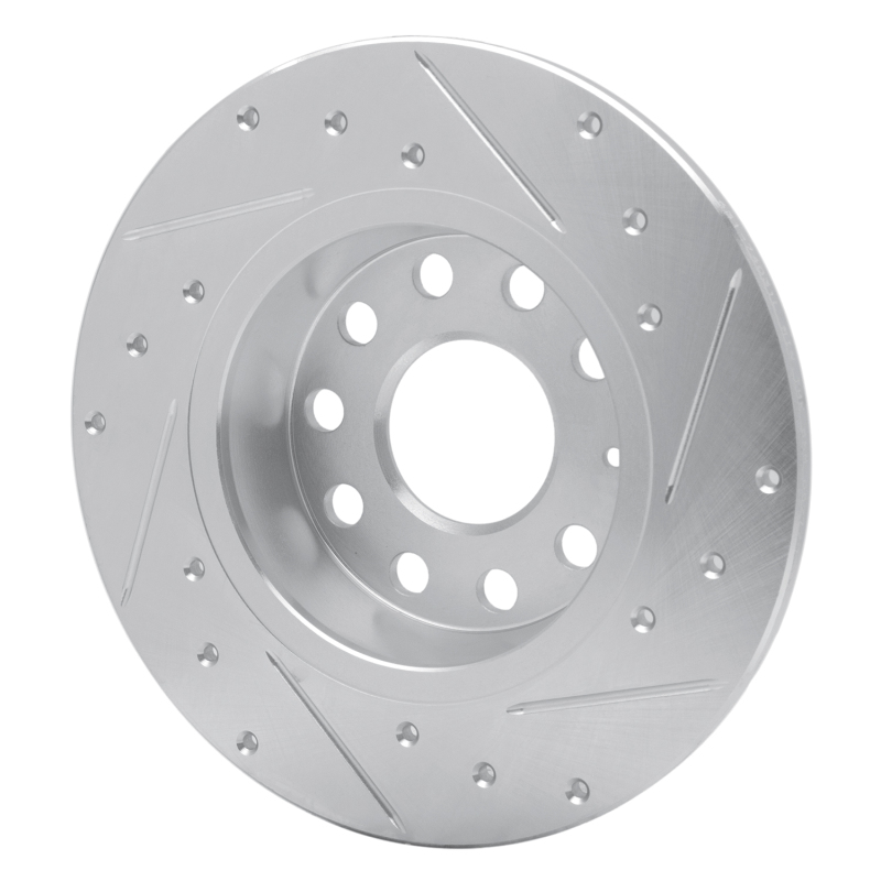 Audi A3 Sportback E-Tron Brake Rotor (1) - Rear Left - R1 Concepts - Drilled & Slotted - Silver - `05-`25